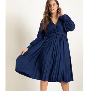Eloquii Blue Knot Front Pleated Skirt Dress